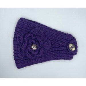 Knit Ear Warmer Flower Plum Head Wrap Purple Bottom Headband Violet Crochet